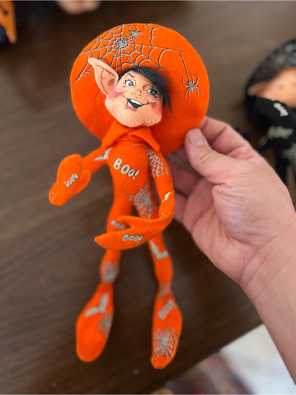 VTG Annalee Halloween Spider Web Elf Doll - Orange and Black - Picture 2 of 4